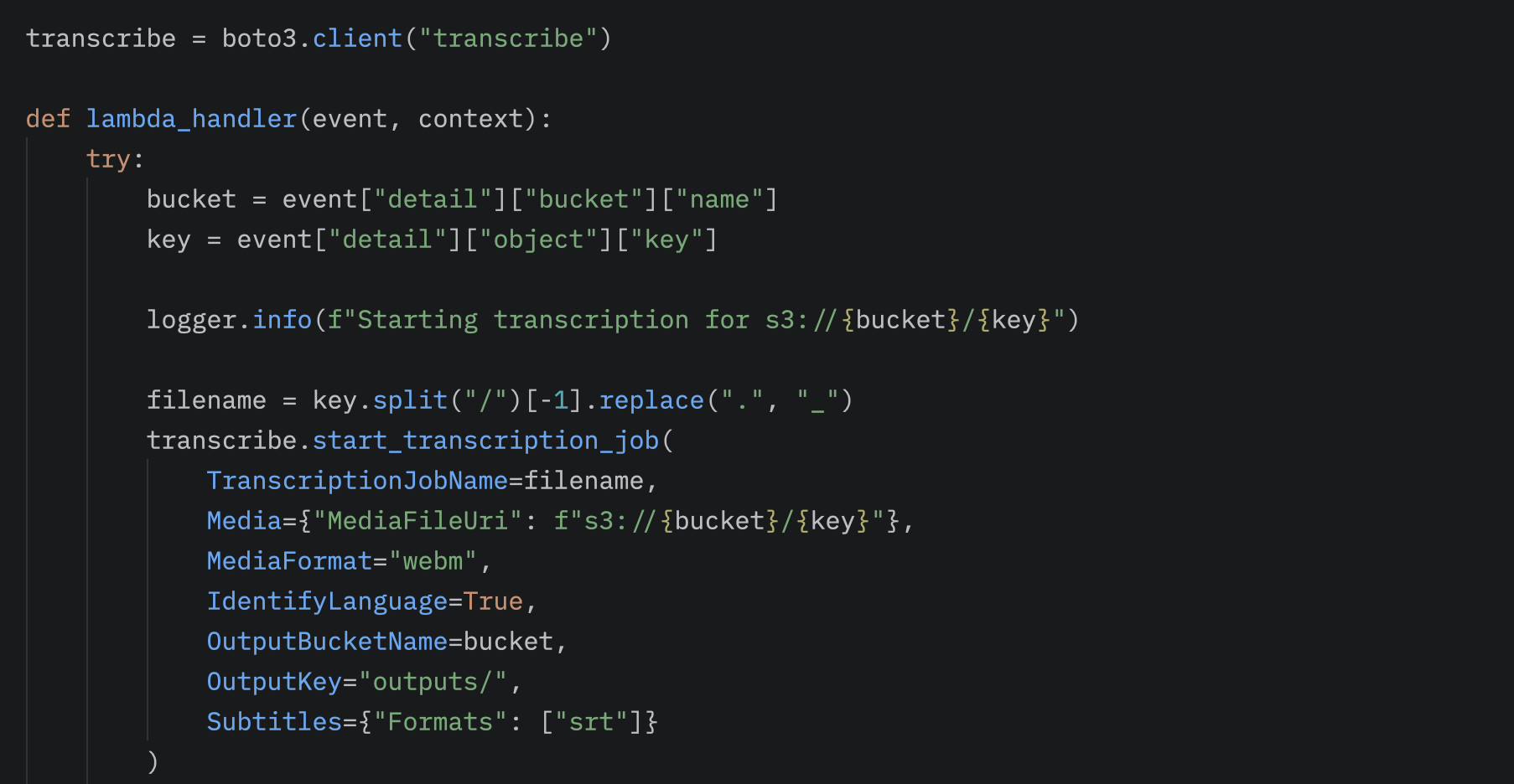 Transcribe-Lambda call